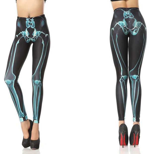 Bone Lines Leggings Abstract Black Green Skeleton Tight